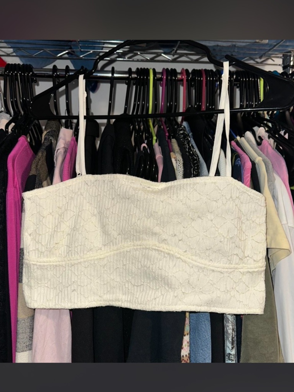 Zara Cream Lace Cropped Cami with Spaghetti Straps